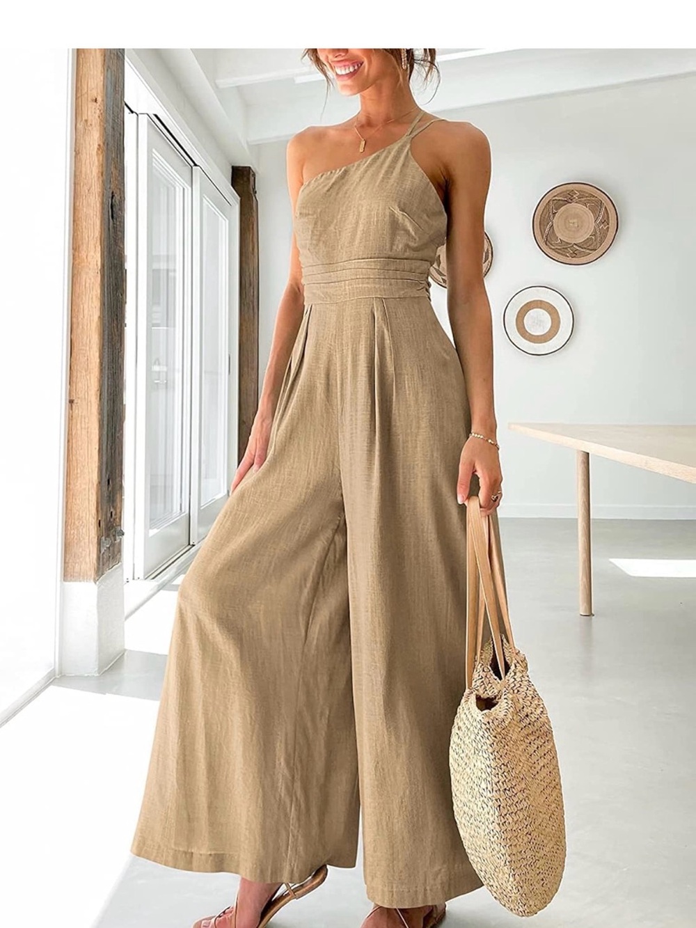 Amazon Women’s One-Shoulder Wide-Leg Jumpsuit in Khaki
